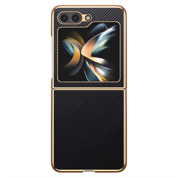 Samsung Galaxy Z Flip 5 Case Ultra Thin Carbon Fiber Leather Case PC -iskunkestävä cover gold
