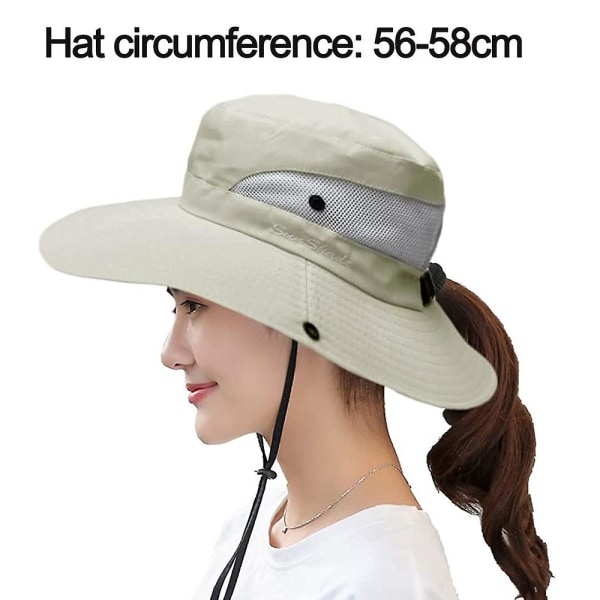 2 stk. Kvinners Utendørs UV-beskyttelse Foldbar Solhatt Mesh Bred Langs Strandfiskehatt Med Hestehalehull cream-coloured