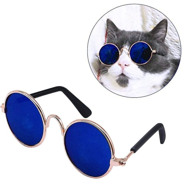 2 stk. kæledyr solbriller, mode hund kat rund brille kæledyr foto rekvisitter sjove hovedbeklædninger, kæledyr tilbehør, kattebriller/blå (hy)