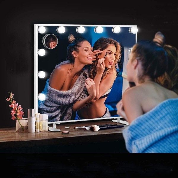 Makeup spejl med belysning 2-14 dæmpbare LED-lys, 3 farvetilstande (kun lys, intet spejl)-WELLNG 10 lights