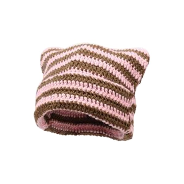 Hæklet Cat Beanie til kvinder - Vintage Grunge Accessories Slouchy Hat Pink