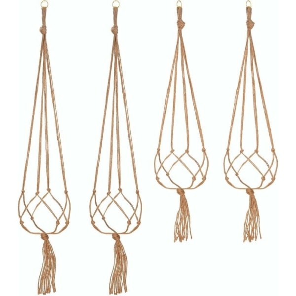 Sæt med 4 Macrame planteophæng reb plantepotteholder hængende planteophæng indendørs udendørs havedekoration med - 2 stk. 105 cm og 2 stk. 90 cm