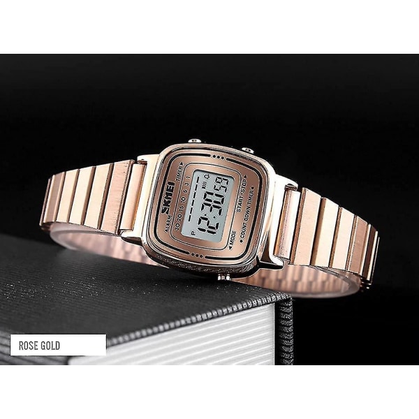 Dame Klassisk Simple Petite Elektronisk Quartz Watch Rustfrit Stål Firkantet Slim Led Watch Digital Watch Hs
