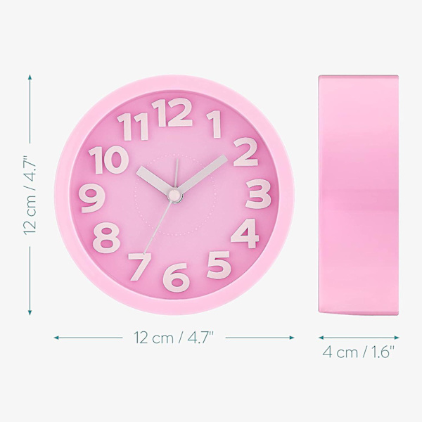 Rosa Analog Vekkerklokke - 4-3/4\" Søt Batteridrevet Klokke - Elektrisk Klokke for Soverom, Barn,