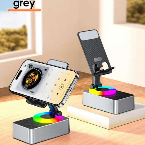 3 i 1 Bluetooth Audio Power Telefonholder, Mobiltelefon Stativ med Trådløs Højttaler, 100% Ny Grey