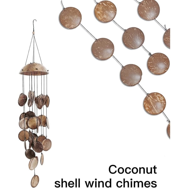 Kokosnøddespil udendørs, vindspil af træ til udendørs, perfekt dekoration til din egen terrasse, veranda, have eller baghave