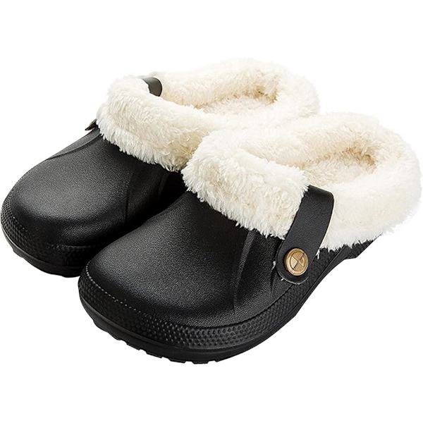 Varmfodrade tofflor för kvinnor, vattentäta tofflor med pälsfoder, fluffiga slip-on trädgårdsskor, varma plyschtofflor för inomhus- och utomhusbruk -4/5 UK
