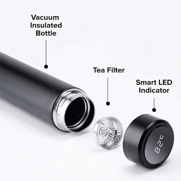 Intelligent Temperatur Display Vakuumisolerte Vannflaske, lekkasjesikker, rustfritt stål Kaffe Termos, hold kald 500ml varm (rød) Red