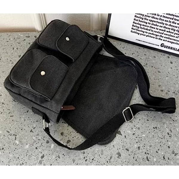 Vintage kangaskassi miehille ja naisille, pieni laukku, rento olkalaukku, crossbody-laukku, matkalaukku Black