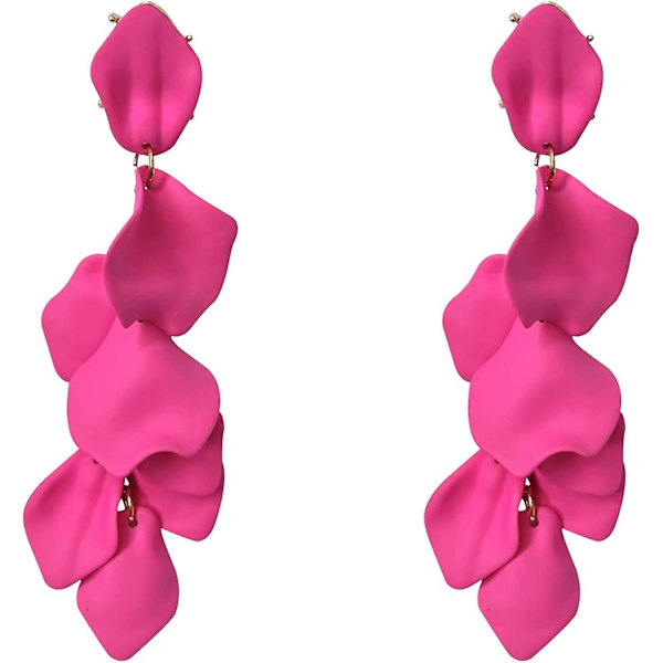Akryl Rose Petal Øredobber Dangle Overdrevne Blomster Øredobber Drop Floral Duske Øredobber Rose Red