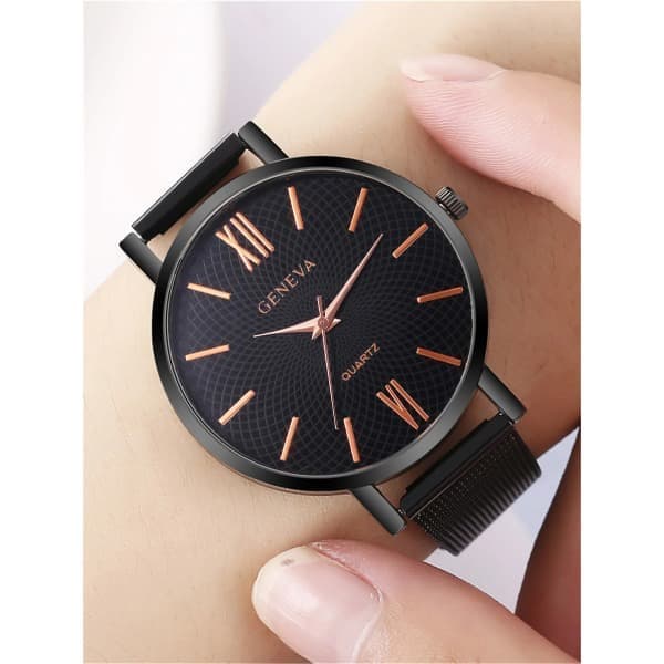 Nyt dameur mode simpelt armbåndsur dameur mesh sportsarmbåndsur sort sort Black