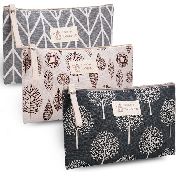 Canvas Kosmetisk Väska, 3 PCS Liten Sminkväska, Tryckt Sminkväska Påse Multifunktionell Resa Toalettväska med Dragkedja för Kvinnor och Flickor Gåvor