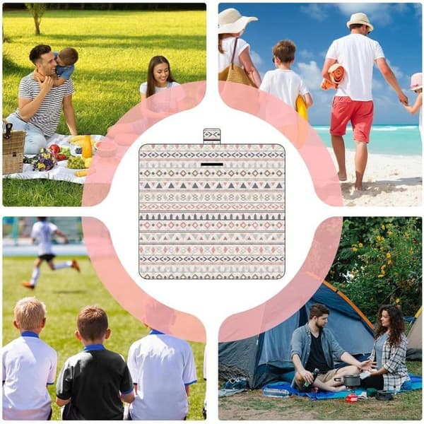 Strandtæppe – 200 x 200 cm – Foldbar sandtæt måtte | 3-lags picnictæppe – Til camping, rejser, have