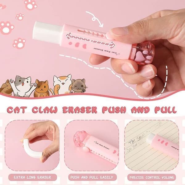 4-delad söt katt tass pennvässare och infällbart suddgummi Kawaii skolmaterial