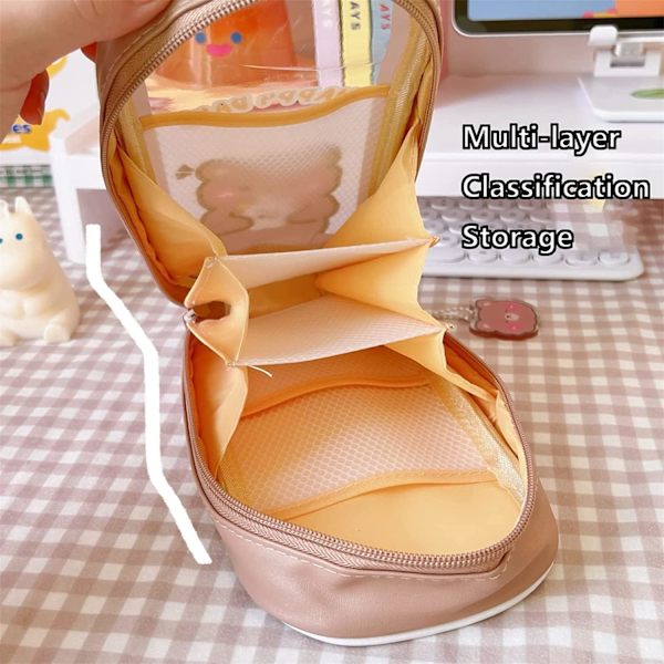 Kawaii kynäkotelo - Söpö kynäkotelo estetiikkaa tytöille, suuri kapasiteetti kynäkotelo kestävä laukku, koulu tarvikkeet teini-ikäisille, mahtuu yli 60 kynää Brown Bear