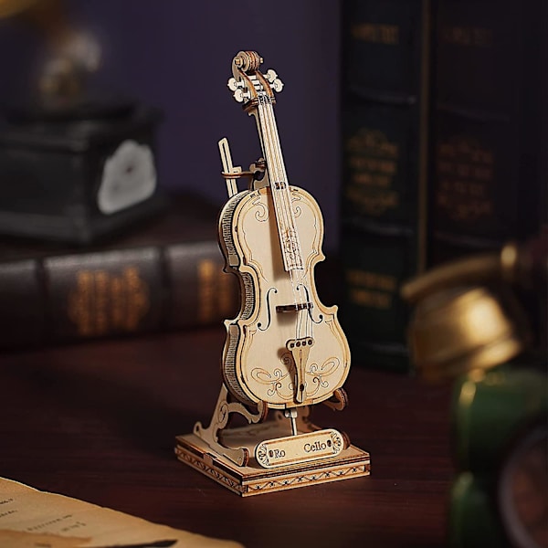 Barnens trä hantverk byggsatser 3d träpussel leksak Diy Cello modell satser att bygga hjärngympa leksaker för flickor