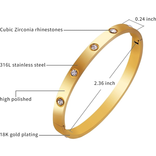 Armbånd armbånd forgyldt med cubic zirconia sten rustfrit stål hængslede smykker med krystal ovalt armbånd fødselsdagsgave