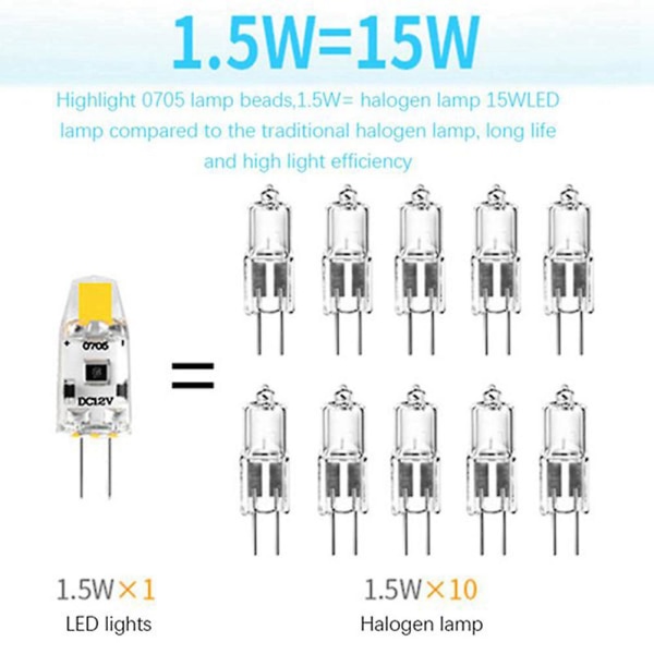 6 stk G4 LED-pære 12v DC Dimbar Cob LED G4-pære 1,5w 360 stråle for å erstatte 15w halogenlampe (varm hvit)