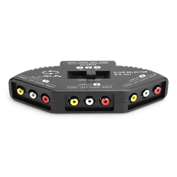 3 ind 1 ud lyd- og video-RCA-splitter sort switch med AV-kabel til DVD VCD VCR Sort