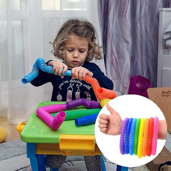12 st Mini Pop Tubes, Färgglada Rör Sensoriska Leksaker Stretch Pipe Toy Fidget Tube Pull Tubes Roliga Rör För Barn