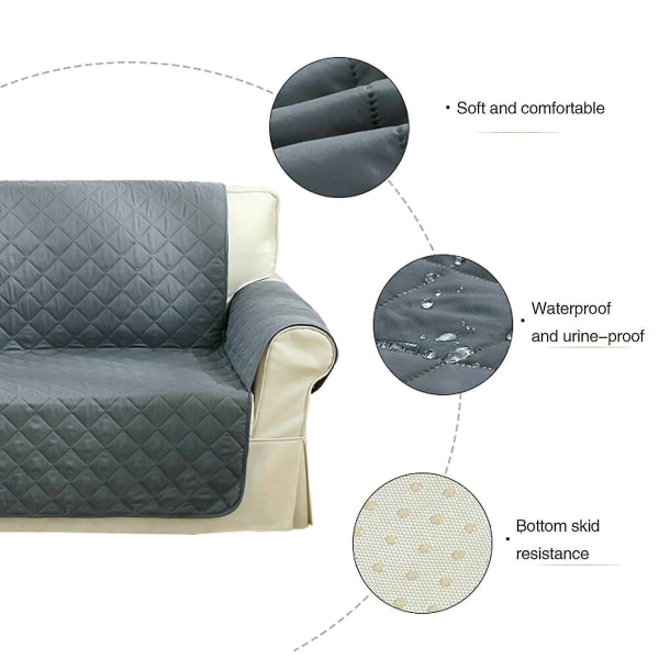 Husdjurssoffa 1/2/3 Sitser Överdrag Quiltad Överkast Tvättbart Överdragsskydd 3 Seater Grey