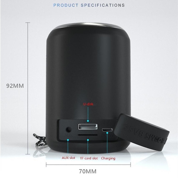 Mini kannettava Booms Bass Bluetooth-kaiutin ulkoilman langaton stereokaiutin Mp3-soitin Red