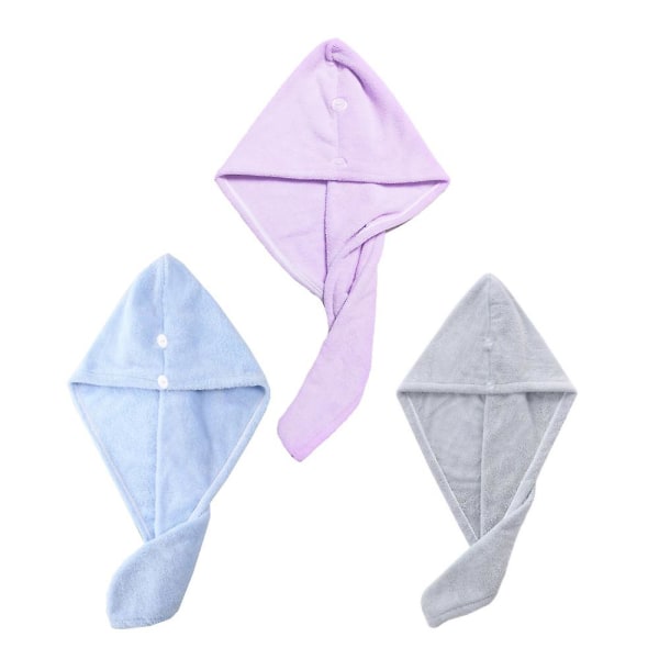 Hårhåndklæde, 3 pakker Hårturbaner til vådt hår, tørring af hår Wrap-håndklæder til krøllet hår Kvinder Pink+blå+grå light purple*blue*grey