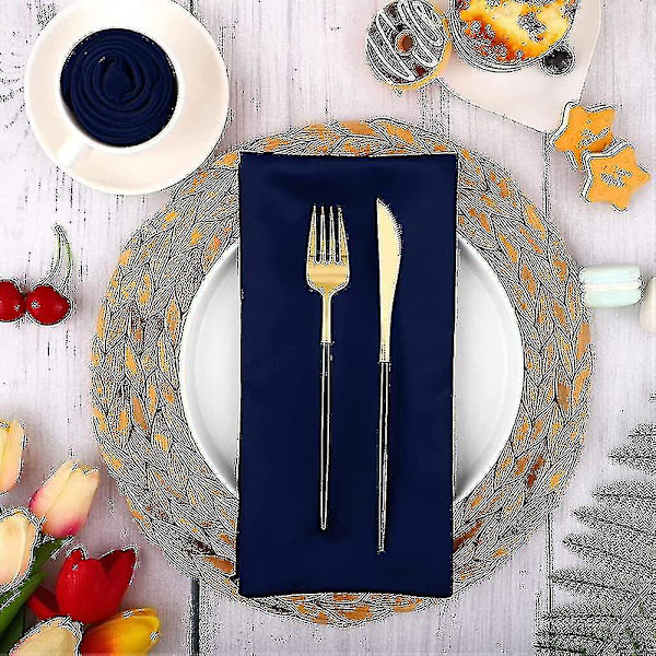 12 st Tygnapkiner, Tum Satin Bordsnapkiner, Återanvändbara Napkiner i Tyg för Bröllop 43*43cm Navy blue