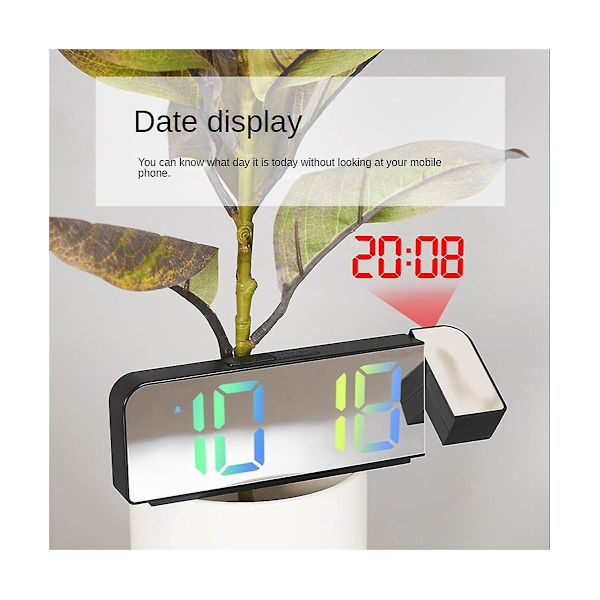 180 graders rotations projektionsväckarklocka 12/24h LED digitalklocka USB-laddning takprojektor alarmklocka