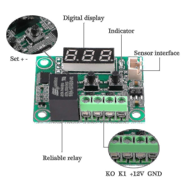 4 stk W1209 12v DC digital temperaturkontrollermodul, mikrodigital termostat -50-110c elektronisk temperaturkontrollmodul bryter med akryl