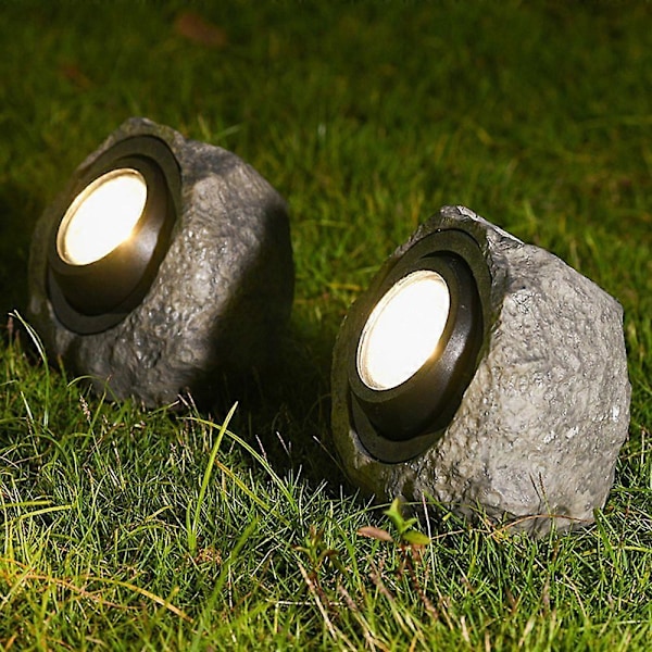 Solcellelamper udendørs i klippeform, LED, vandtæt solcelle spotlight med justerbar belysningsvinkel, 2 lystilstande, dekorative stenlamper til sti