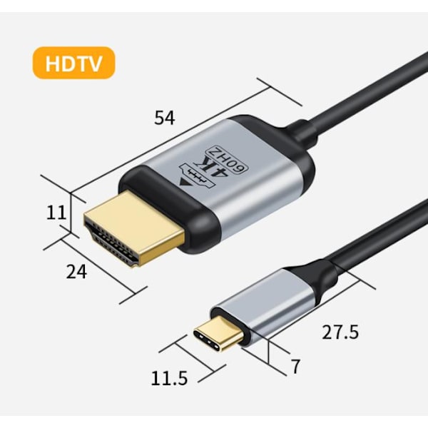Videoprojektionskabel Type-C til HDTV/DP/MiniDP højopløsningskabel 4K60Hz, egnet til mobiltelefoner/skærme/tv'er/computere Type-C To HDMI