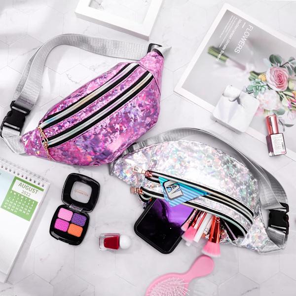 2-pack Holografisk midjeväska, glänsande midjeväska, vattentät neonbältesväska, festival rave bumbags, vattentät höftväska för resor, fester, sport, löpning, vandring