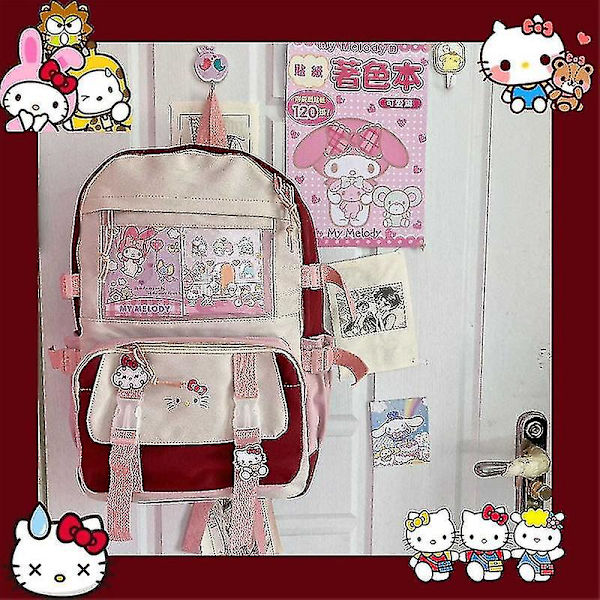 Kawaii Sanrio Mymelody Kuromi Cinnamoroll Pompom Purin Ny Ryggsekk Tegneserie Stor Kapasitet Student Skoleveske Utendørs Ryggsekk K