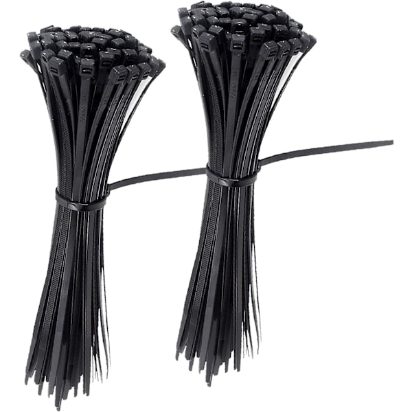 Kabelbindere i nylon med selvlukkende lås, 4 tommer, 200 stk., svart