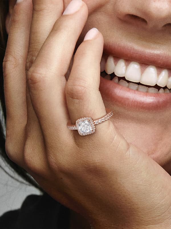 Pandora - Square Sparkle Halo Ring - 14k roséguldplätering Circumference: 52mm