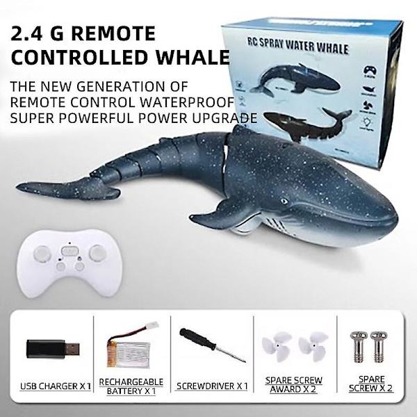Fjernstyret Haj Legetøj Fjernstyret Hvalhaj Legetøj RC Båd Vandlegetøj til Børn 8-12 År Fjernstyret Båd Udendørs Legetøj til Børn Fingerfærdighedsspil Big RC Whale Blue
