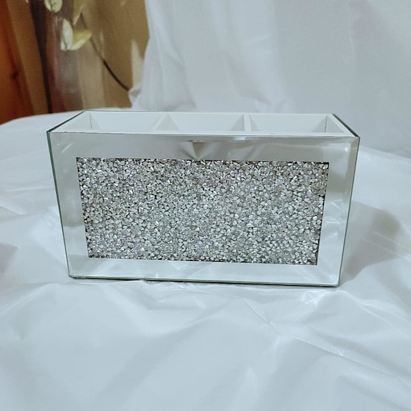 Makeup børsteholder arrangør knust diamant spejl juvel skønhed boks kop beholder opbevaringskasse