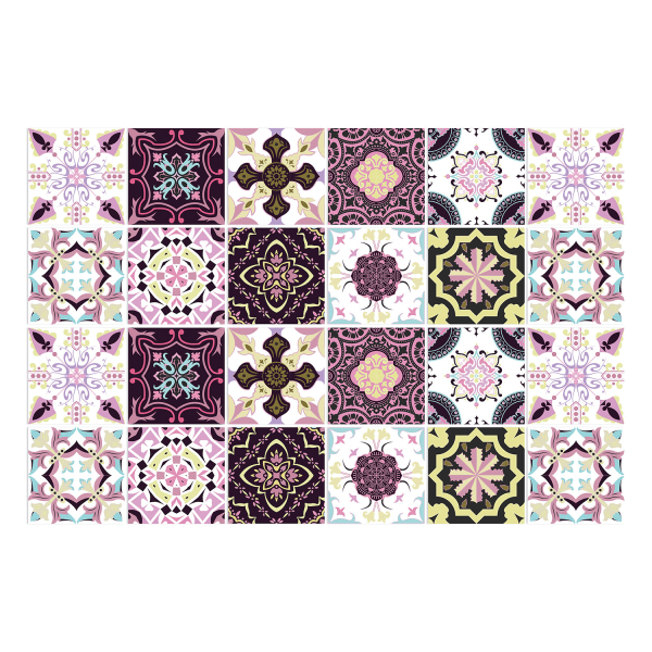 24 st lila marockanska kakeldekaler, rosa väggkakeldekaler för kök och badrum, självhäftande kakeldekaler (15 cm x 15 cm) Purple