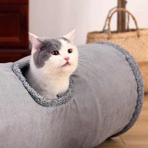 Hopfällbar kattunnel, katt leksakstunnel slitstark mocka gömställe husdjur skrynklig tunnel, S (d-4) 30CM*67CM