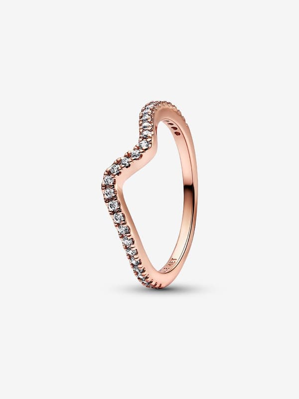 Pandora - Glittrande Våg Ring - 14k roséguldplätering Circumference: 52mm