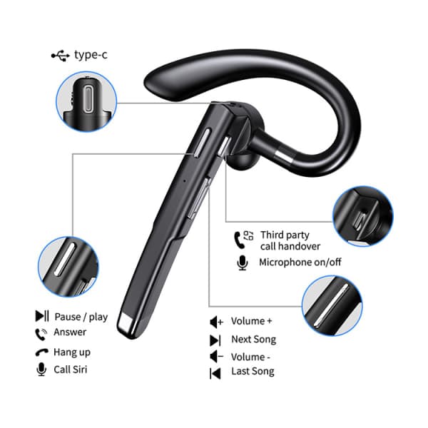 INF Earpiece Bluetooth 5.1 Dual-Mic CVC 8.0 støjreduktion Sva Sort