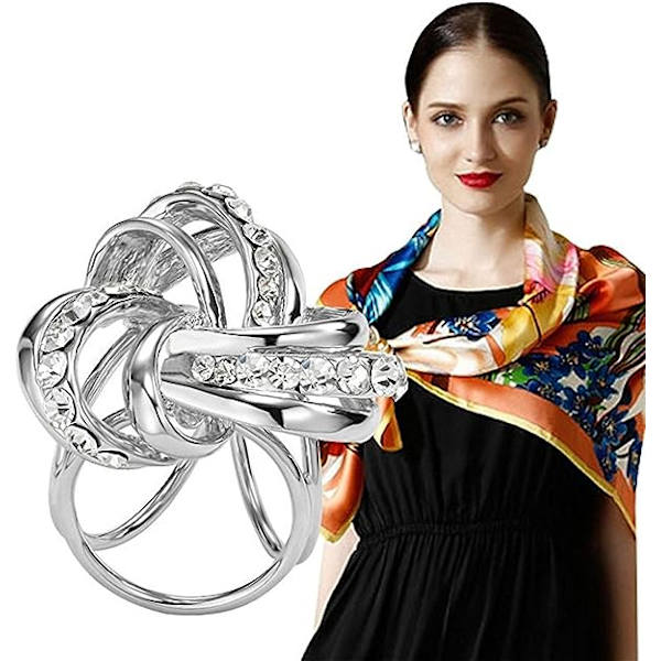 Elegant moderne enkel design kvinners trippelring Diamante metallisk silkeskjerf klips skjerfring Chiffon spenne(Sølv)
