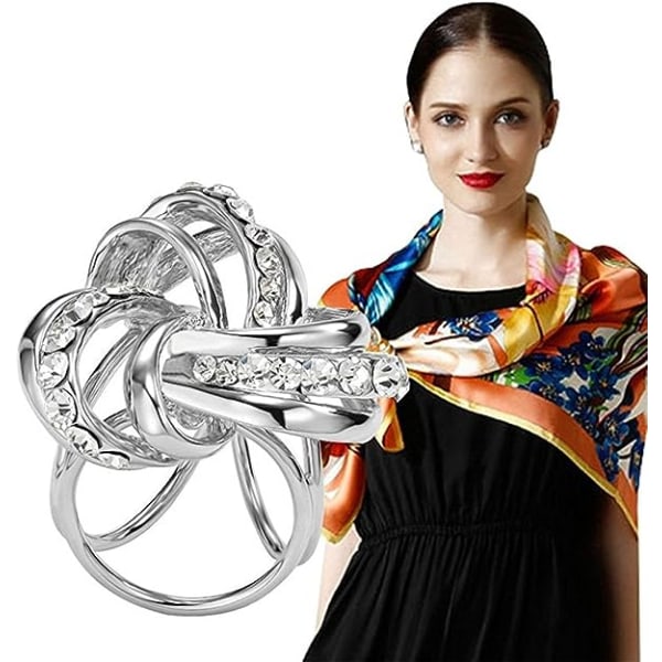 Elegantti moderni yksinkertainen design naisten kolmisormus Diamante metallisilkki huivit Clip Huivi Sormus Sifonki solki (hopea)