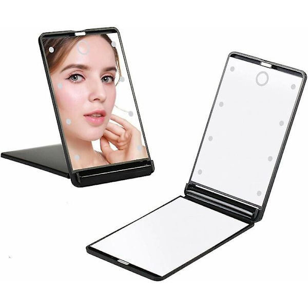 Rejse spejl, bærbar LED-belyst makeup spejl med 8 dæmpbare LED-lys