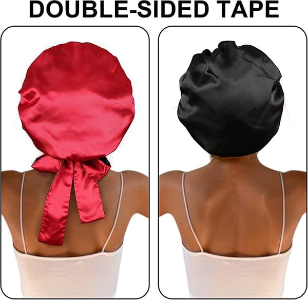 Satin Bonnet Silke Sovehætte Hårhuer Til Sorte Kvinder Elastisk Bånd Hår Black red