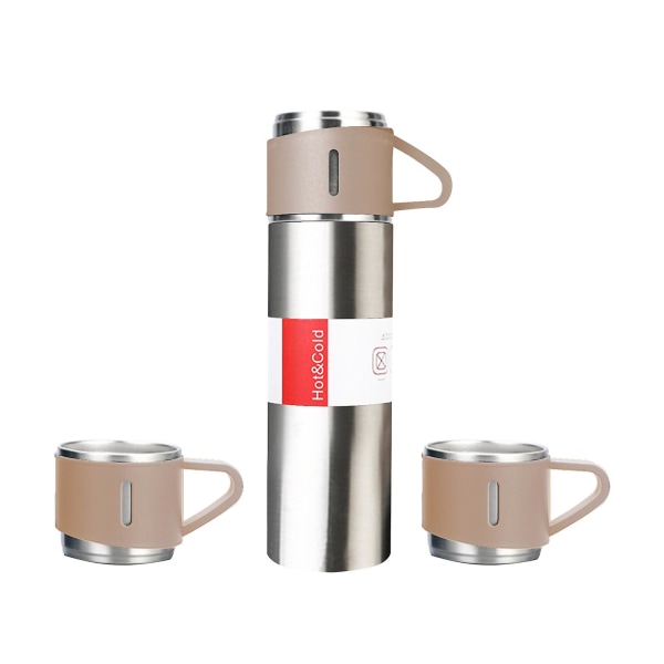 500L Isoleret Termosflaske med 2 Ekstra Kopper Rustfrit Stål Kaffe Rejsekrus Lækagesikker Kaffe T Brown
