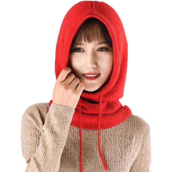 Hettelue i kashmir for kvinner, vinterlue, strikket beanie, skimaske, skihette, utendørs Red