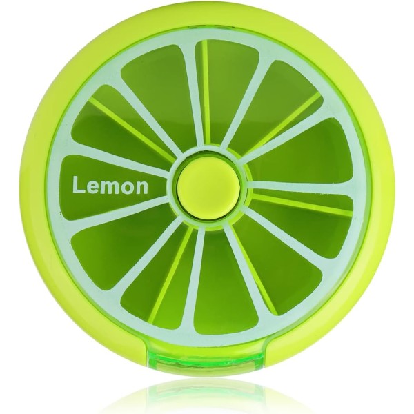 Creative Portable Mini 7-dagars veckovis cirkulär form Roterande söt fruktstil case (citrongrön)