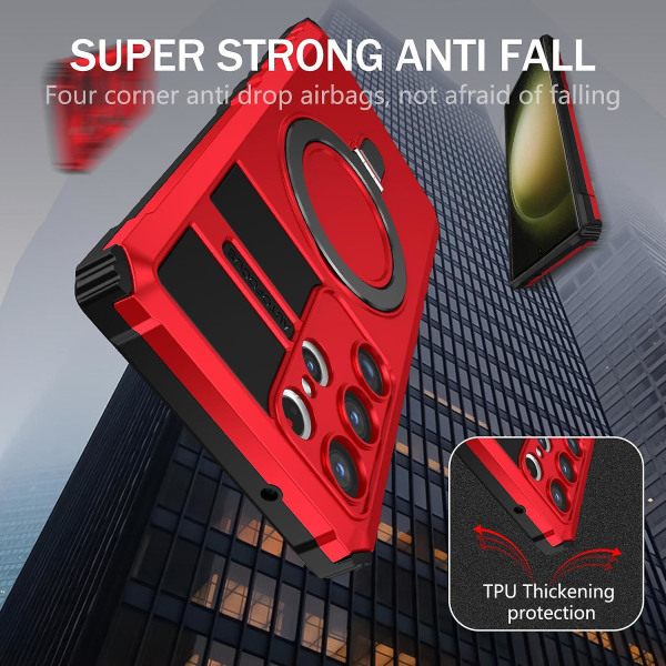 For Samsung Galaxy S23 Ultra PC+TPU telefonveske Magnetisk fingergrep Kickstand-deksel Red